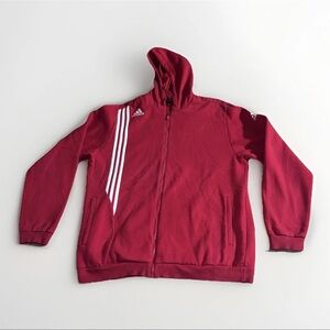 VTG Adidas Red Fleece 3 Stripes Full Zip Hoodie Size Extra Large Y2K Sweatshirt